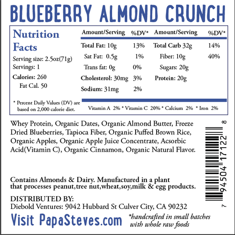 Blueberry Almond Crunch - Papa Steve's No Junk Raw Protein Bars